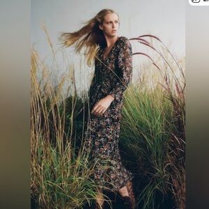 Zara Black Floral Long Sleeve Dress